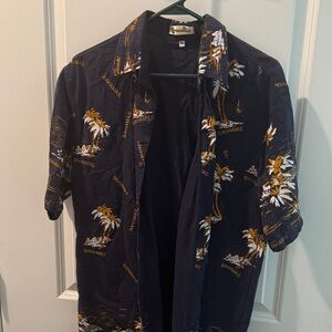 Shoreline Navy and Gold Tropical Men's Shirt